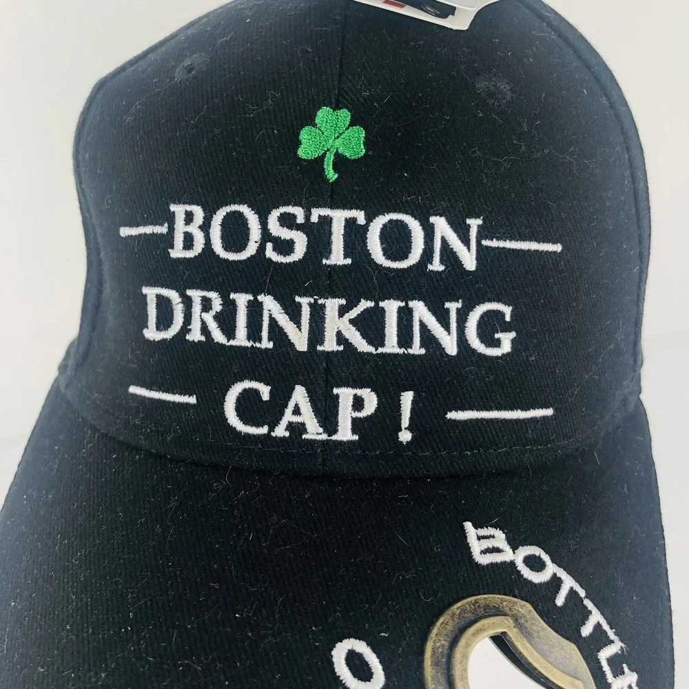Boston Drinking Cap Strapback Hat Bottle Opener Liffey Irish Ireland Black NWT